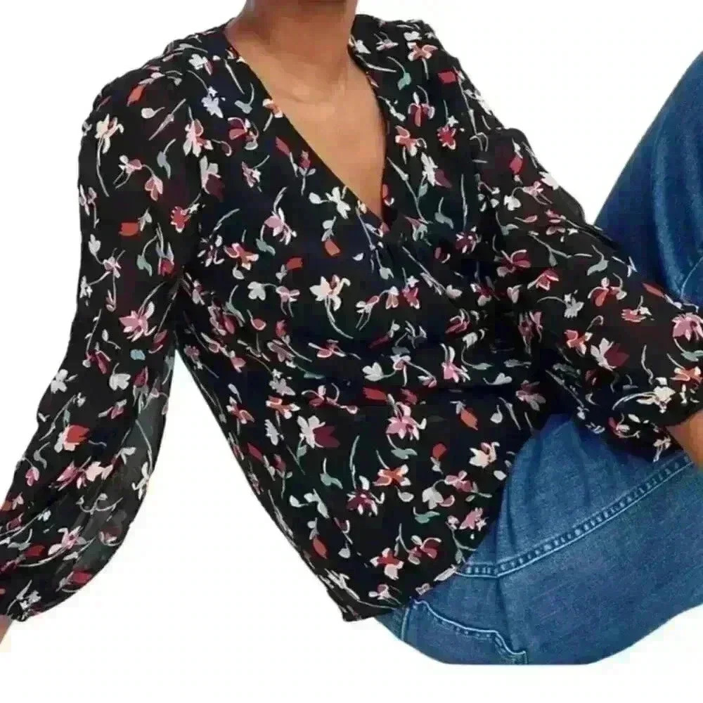 Madewell Shirred Sleeve in Drifting Flowers Blouse Size Medium